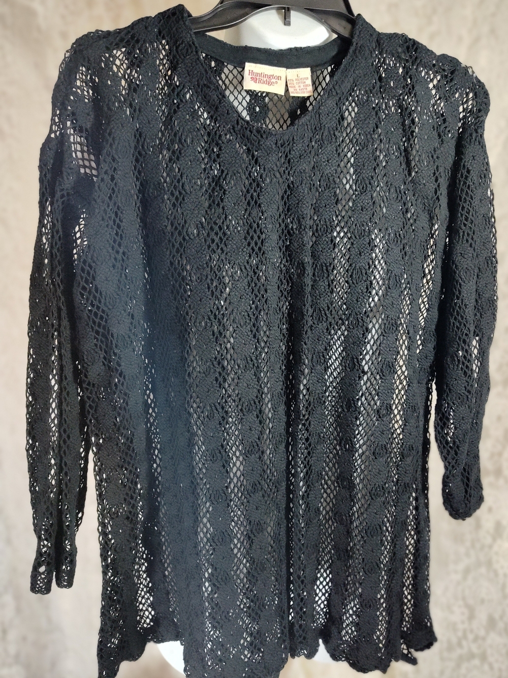 Vintage Huntington Ridge Black Lace Crochet Knit Women's Top